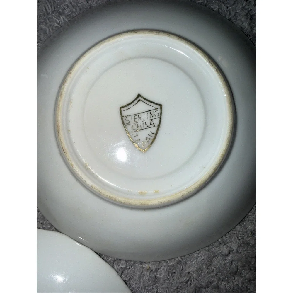 1930's Sterling China Japan Demitasse Gold & White 3 Saucers Only Vintage